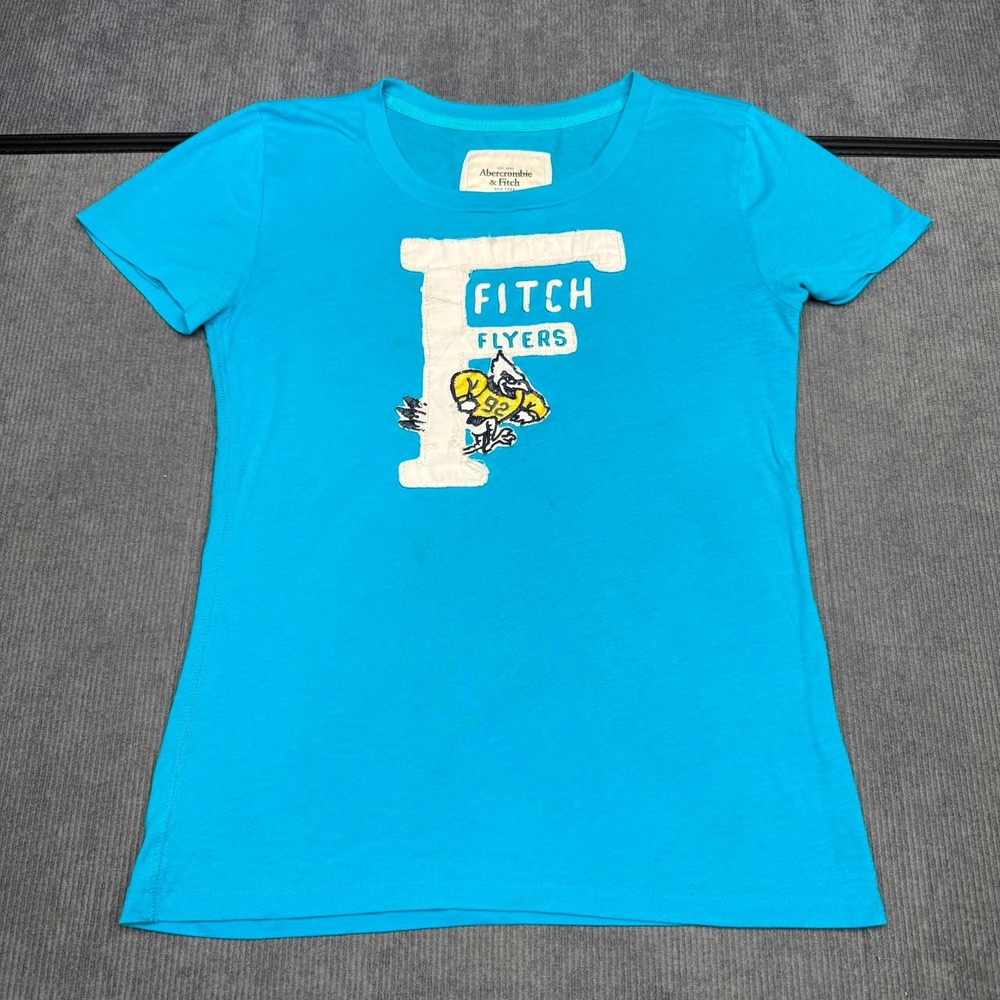 Abercrombie & Fitch Fitch Flyers Graphic Tee Turquoise Blue Cardbal Mascot M Y2k